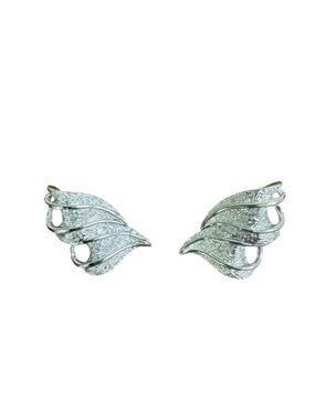 Coro Silver-Tone Leaf Wing Clip-On Earrings